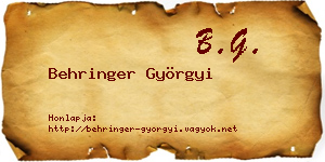 Behringer Györgyi névjegykártya